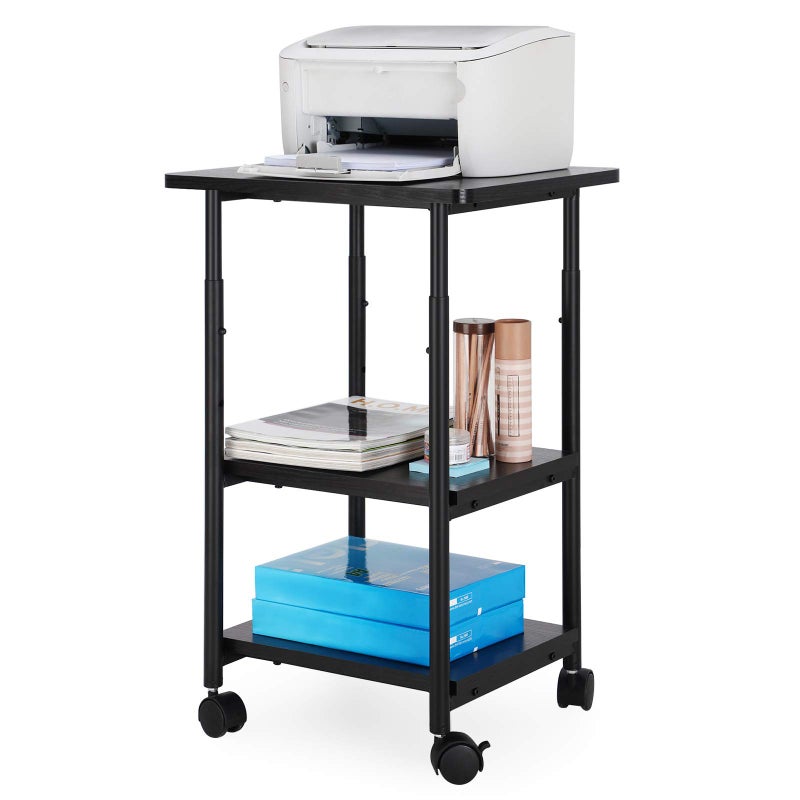 VASAGLE Heavy-Duty Printer Stand with Locking Wheels, 3-Tier Industrial Mobile Cart with Storage Shelf, Printer Table for Home, Office, 26.2-30.1" Adjustable Height, Ebony Black UOPS03B - Image 4
